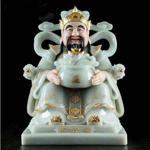 Luxury high gilding jade BUDDHA figure HOME shop Prosperity protection Money God of wealth Mammon CAI SHEN YE FENG SHUI statue