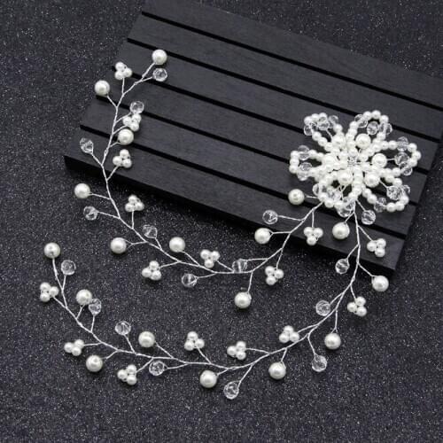 White Red Flower Handmade Floral Pearl Wedding Headband Bride Hair Jewelry Bridal Headwear Decoration Headpieces Party Girl