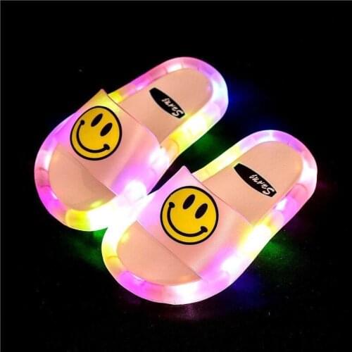 Children Luminous Slippers Soft PVC Shoes Comfortable Toddler Kid Baby Home Shoes Lovely Cartoon Smile Pattern Non-slip Footwear