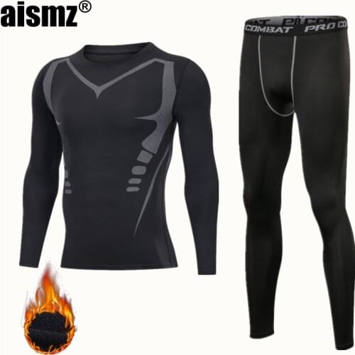 Aismz Winter New Thermal Underwear Men Sets Compression Fleece Sweat Quick Drying Base Layer Sport Thermo Underwear Long Johns