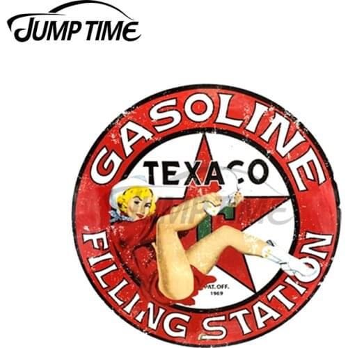 Jump Time 13 x 13cm For Texaco Gas Oil Filling Station 1969 Vintage PinUp Classic Sign Vinyl Car Sticker Waterproof VAN Decals