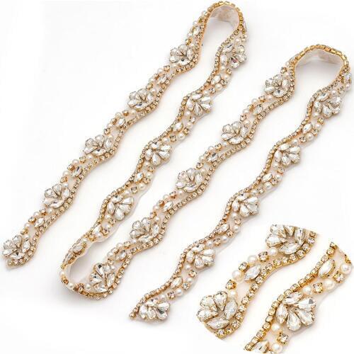 Yanstar Rhinestone Wedding Bridal Belt Sash with Ribbon for Prom Dress