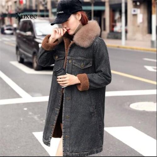 2021 Winter Womens Fashion Thick Plus Velvet Denim Jacket Casual High-Quality Cotton Thick Lambskin Coat Female Long