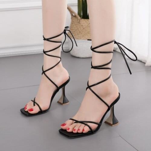 2021 New Women Shoes Gladiator Sandals 11cm High Heels Sandals Summer Party Dress Shoes Cross Strap Lace-up Pumps Size 41 42