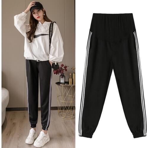 2020 New Fashion Maternity Pants Loose Wide Leg Harem Sport Mother Wear Leggings Casual Pregnant Bottoms Clothes Side Stripes