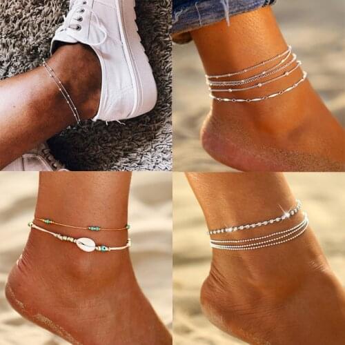 2020 Bohemian Multi Layers Chain Anklet Ankle Bracelet Simple Summer Ocean Beach Anklets for Women Foot Leg Bracelet Jewelry
