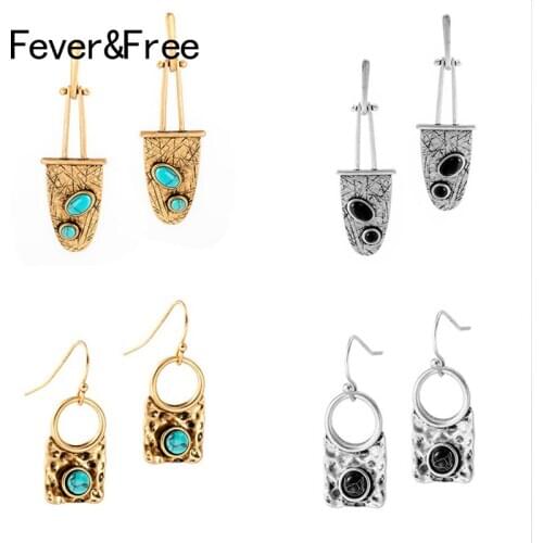 Fever&Free New Black Stone Boho Drop Earrings For Women Vintage Gold Alloy Handmade Dangle Earrings Accesorios Mujer 2020