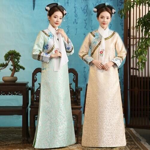Womens ancient court dress for cosplay stage performance wear Embroidery Qing Dynasty Princess Costume