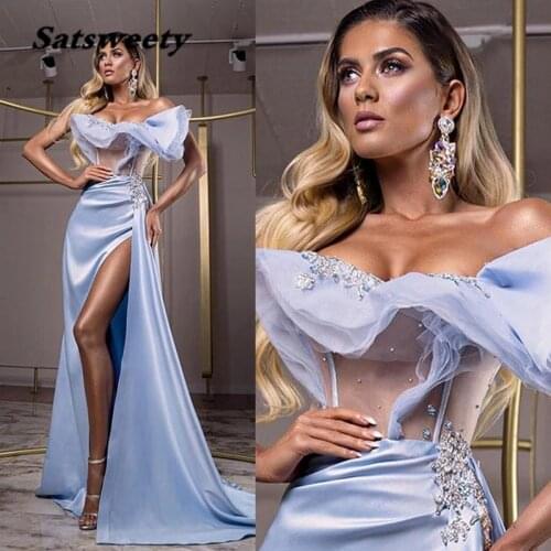 2021 Prom Dresses Sexy High Side Split Lace Appliques Evening Gowns Custom Made Mermaid Formal women Party Dress