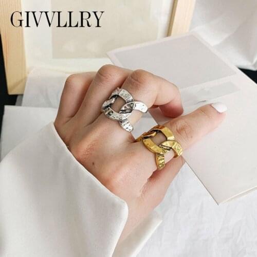 2 pcs Vintage Gold Color Knot Rings for Women Punk Steampunk Retro Geometric Hollow Chain Wide Korean Ring Fashion Men Jewelry