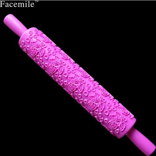 Gum Paste Textured Rolling Pin Embossing Sugarcraft Decor Cake Mold Tool Rose and Heart Shape Embossed Tool