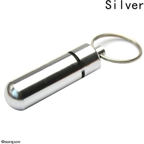 1PCS EDC Outdoor Emer*gency me*dicine Drug Box Tank Keychain Pill Holder Emergency Holder Key Chain Silver Mini Waterproof Case