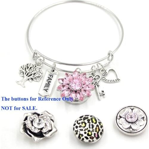 18mm Snap Jewelry Family Tree Bracelet Wire Bangle Heart Key Charms Snap Bracelets for women gifts pulsera
