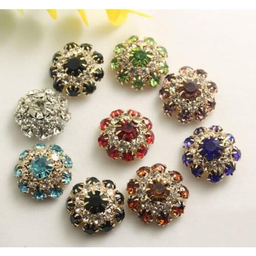 2 Pieces 21 MM Color Crystal Diamond Buttons Wholesale Round Flower Sweater Small Suit Decoration Buttons Metal Feet