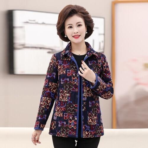 2020 Lapel jacket winter velvet quilted Jacket Parkas middle aged women cotton-padded Outwear tops mother Basic coat