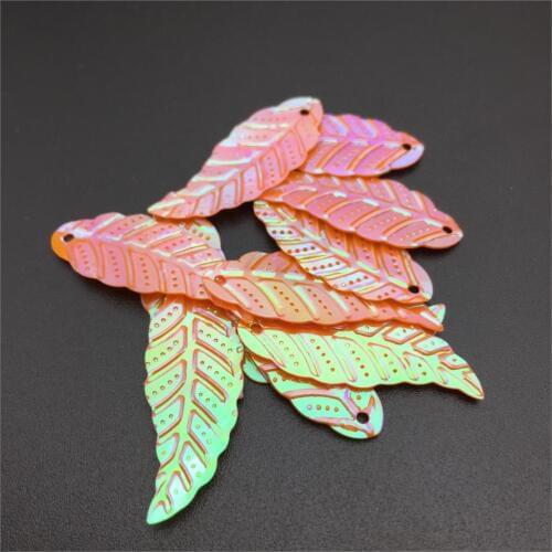 50g/lot Leaf Sequins 11*29mm PVC Sewing DIY Leaves With 1 Hole Orange AB Confetti Spangles
