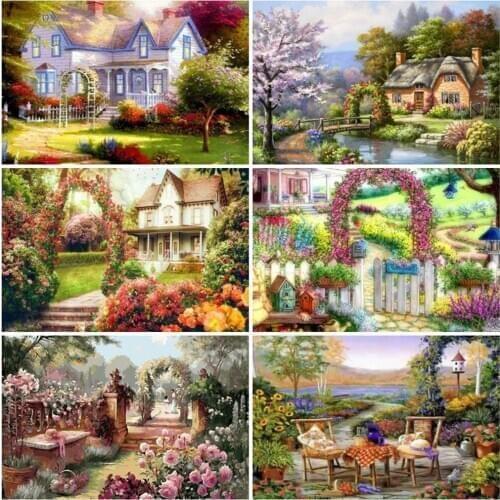 EverShine Diamond Mosaic Full Square Garden Bead Embroidery Diamond Painting Landscape Picture Rhinestones House Cross Stitch