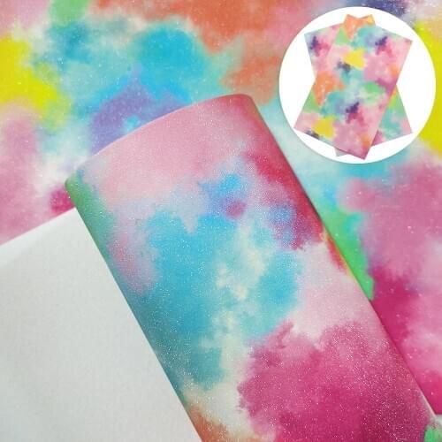David accessories 20*33cm Tie-dye Ink Fine Flitter Faux Synthetic Leather Fabric for Bows Sheets DIY Handmade Materials,1Yc12975