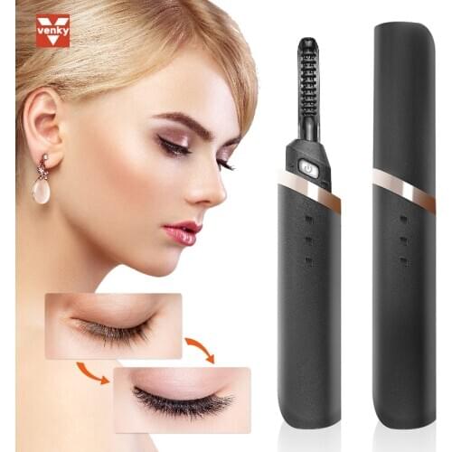 VENKY Electric Eyelash Curler Portable Pen Style Quick Heating Adjustable Temperature Long Lasting Natural Curling Eyelashes