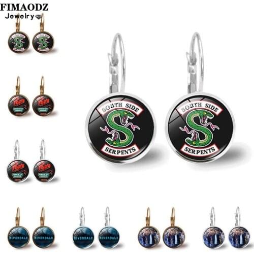 FIMAODZ American TV Riverdale Earrings Punk South Side Viper Picture Glass Crystal Gem Charm Dangle Earring Jewelry
