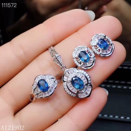 KJJEAXCMY exquisite jewelry 925 sterling silver inlaid Natural Sapphire Pendant Necklace Ring ear nail set support detection