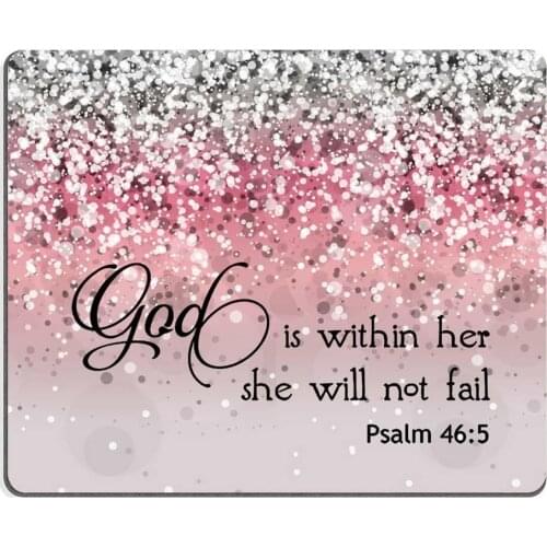 Mouse Pad Table Mat God Is Within Her,She Will Not Fall - Bible Verse Pink Sparkles Glitter Pattern Mouse Pad Mousepads