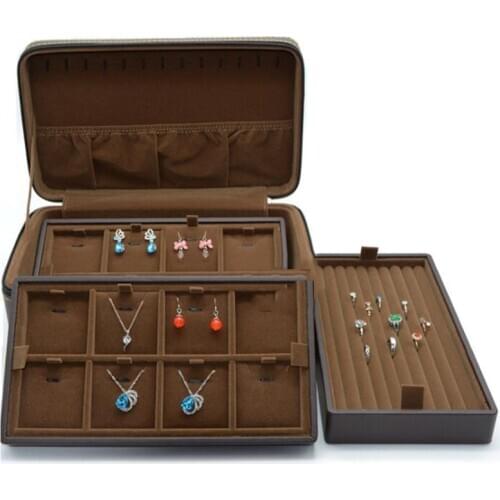 Leather Jewelry Box Three-layer Storage Box For Women Earring Ring Cosmetic Organizer Casket For Jewelry Organizer Jewelry Box