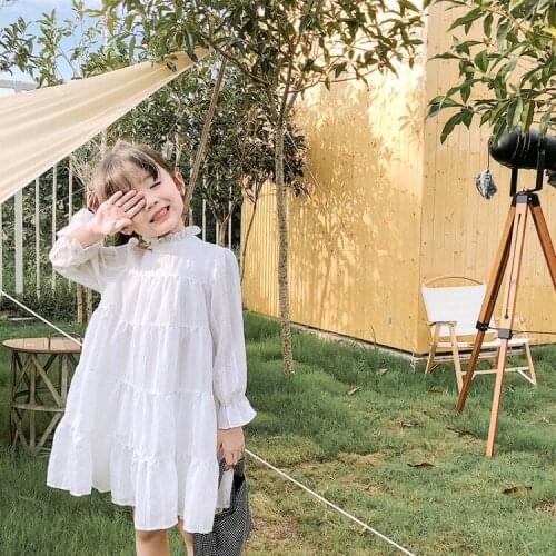 Summer White Princess Dresses for Girls Light Beach Long Dress Tutu Tulle Elegant Dresses Kids Clothes Girls Ruched Collar