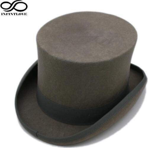 LUCKYLIANJI 13.5cm 4 Sizes Gray Steampunk Victorian Formal Top Wool Felt Vintage Magician Fedoras Lincoln President Bowler Hat