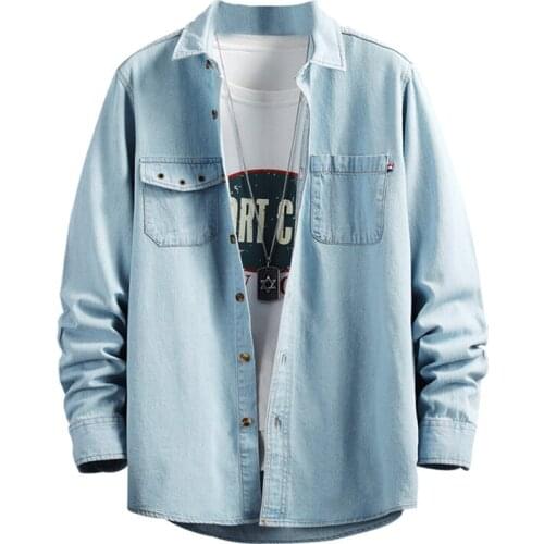 Mens Two-pocket Fashion Denim Shirt 2021 Autumn New Trend All-match Loose Casual Jean Top Male Classic High-end Brand Clothes