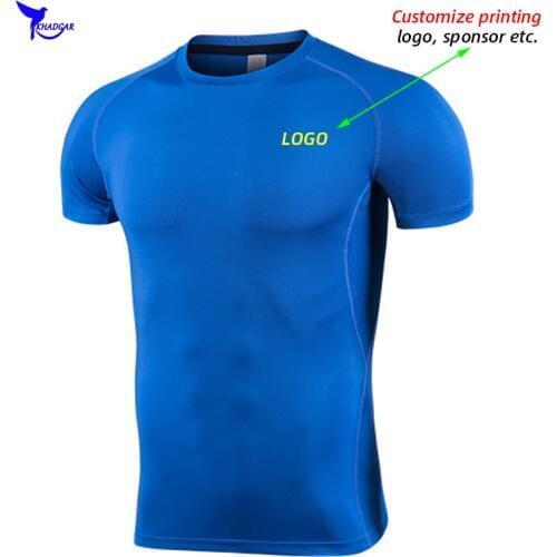 Customize LOGO Mens Quick Dry Running Shirts Stretch Short Sleeve Compression T-shirt Male Gym Fitness Jogging Top Tee Clothing
