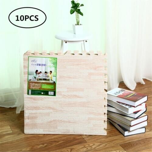 Soft Eva Foam Puzzle Crawling Mat;10pcs Wood Interlock Floor Tiles;Waterproof Ru F3ME