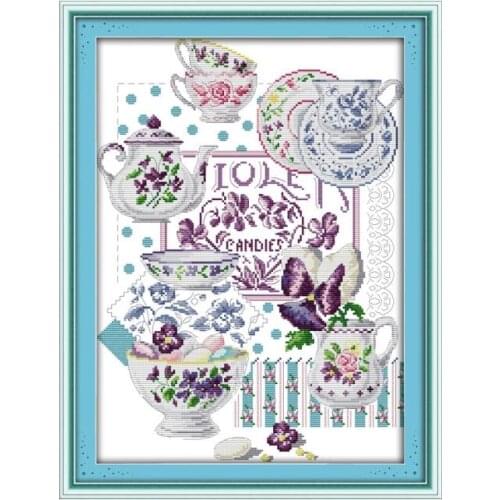 Joy Sunday cross stitch kits Tea cup story count pattern Print Chinese embroidery needlework set decorations for home fabric set
