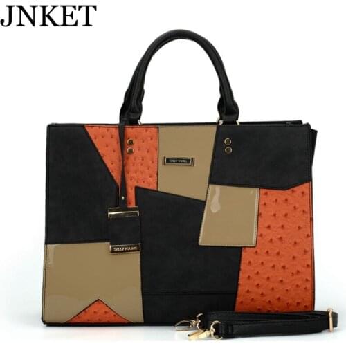 JNKET New Womens Toth Bag Fashion Shoulder Bag PU Leather Splicing Lady Handbag