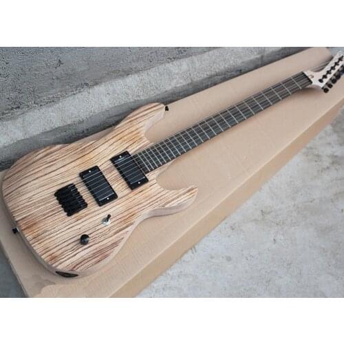 Factory Outlet-6 Strings Natural Wood Color Electric Guitar with Zebra Wood Veneer,Rosewood Fingerboard