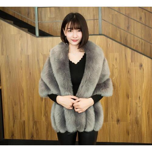 Autumn and winter womens faux fox fur cape ladys faux fur scarf thicken warm fur cloak outerwear pashmina