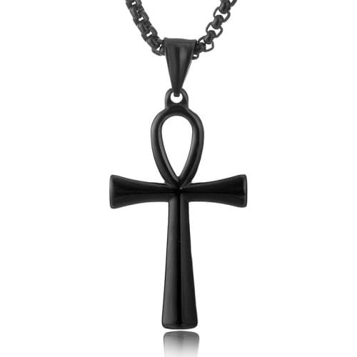 Necklace Pendant The Key of Life Three Tone Stainless Steel Egyptian Cross Male Collar Prayer Gifts Ankh Cross