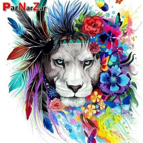 ParNarZar DIY 5D Lion Diamond Painting Point Of Cross Embroidery Diamond Painting Kits Room Wall Sticker Decoration