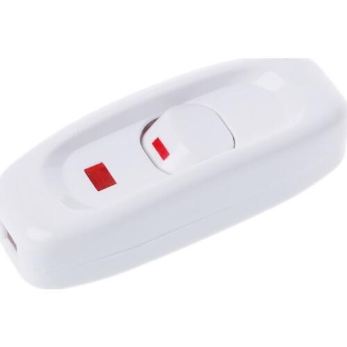 Compact White Plastic In-line Cord Light Lamp Switch 10A 250V with LED Indicator M18
