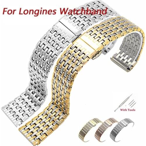 13MM 18 20MM 22MM Watch Band For Longines La Grande Watches Stainless Steel Strap butterfly clasp With Pins Watches Accessories