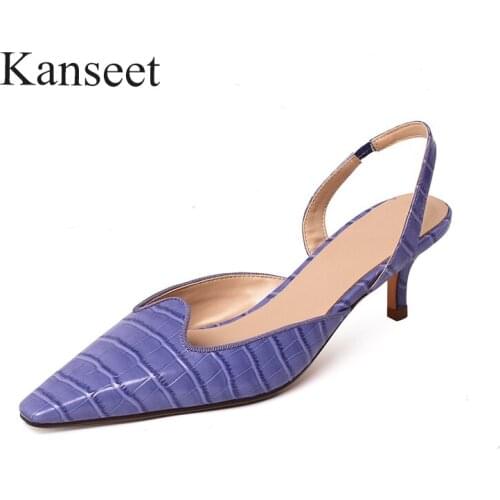 Kanseet 2021 Summer Sandals Women Sexy Party Dress Genuine Leather Shoes Thin Heels Shallow Female Shoes Purple Big Size 40