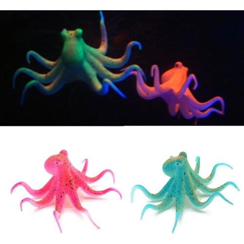 3 Color Silicone Aquarium Artificial Glowing Octopus Ornament With Suction Cup Fish Tank Vivid Lovely Decoration