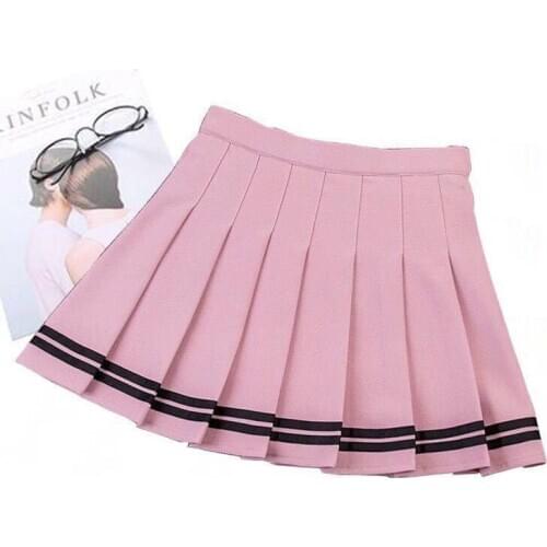 School Girls High Waist Women Summer Short Striped Pleated Skirt Elastic Female Sweet Mini Skirts WF0212 Tennis Plaid Skirt y2k