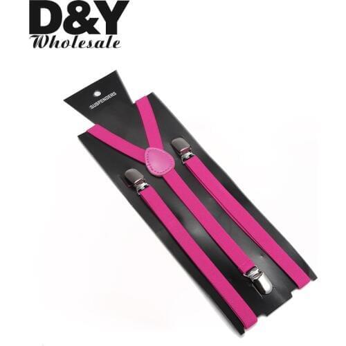 Women MenS Shirt Suspenders For Trousers Pants Holder 1.5cm wide Neon hot pink Clip-on Elastic Braces Slim Y-back gallus Gift