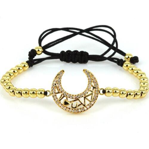 Moon Star Charm Bracelets for Women Girls Micro Pave White CZ Moon Connector Braiding Rope Macrame Bracelet Best Friendship Gift