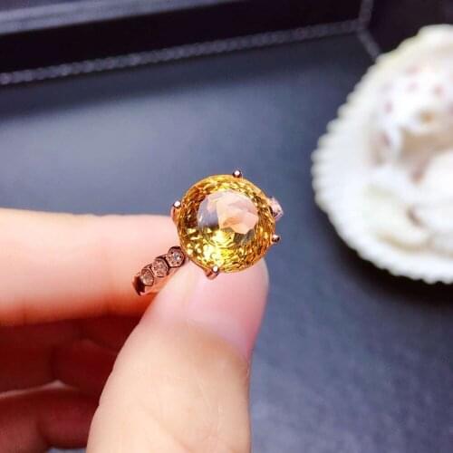 Fashion elegance round cirque Natural citrine Ring S925 Silver Natural yellow crystal Ring girl Womens party gift fine Jewelry