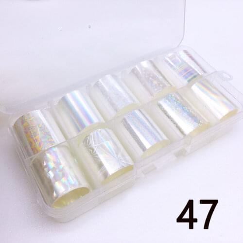 10 Rolls/Box Holographic Nail Foil Decor Set 2.5*100cm Gradient Transparent AB Color Transfer Sticker Manicure Nail Art Decal