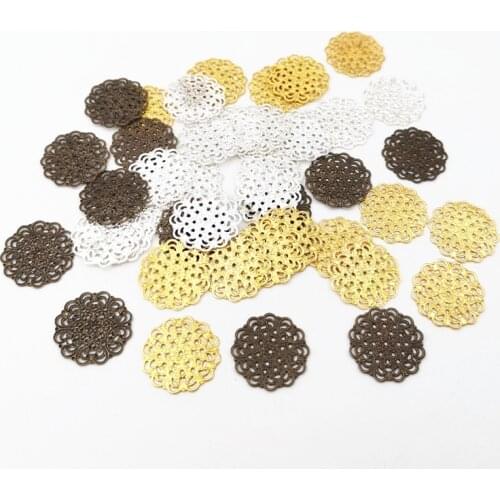 SIXTY TOWFISH 100 Pieces DIY Jewelry Accessories 15mm Copper Filigree Flower Slice Charms Spacers Base Settings