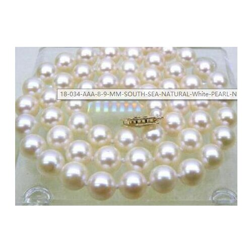 18" AAA 8-9 MM SOUTH SEA NATURAL White PEARL NECKLACE 14K GOLD CLASP