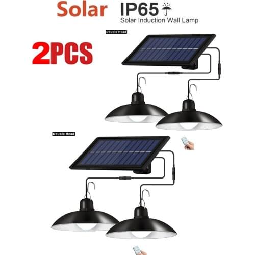 2 pcs remote 30 led 2 head Retro Lampshade Solar Pendant Light Outdoor Indoor Solar Lamp Line White light White Lighting For Hom